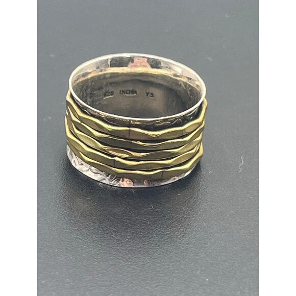 YS India Vintage Sterling Silver Hammered And Brass Spinner Two Tone Ring 9.5 - Picture 9 of 12